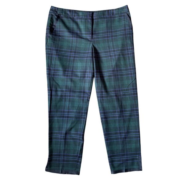 Talbots Green Tartan Plaid Wool Blend Pants Ankle Trousers Dark Academia Career - Picture 1 of 7